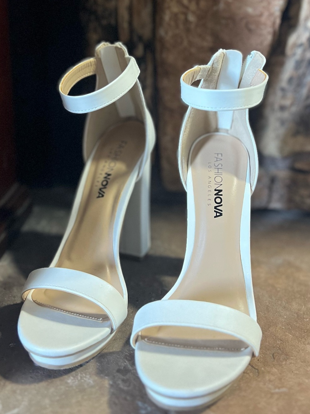 Fashion Nova Ivory Ankle-Strap Platform Heels